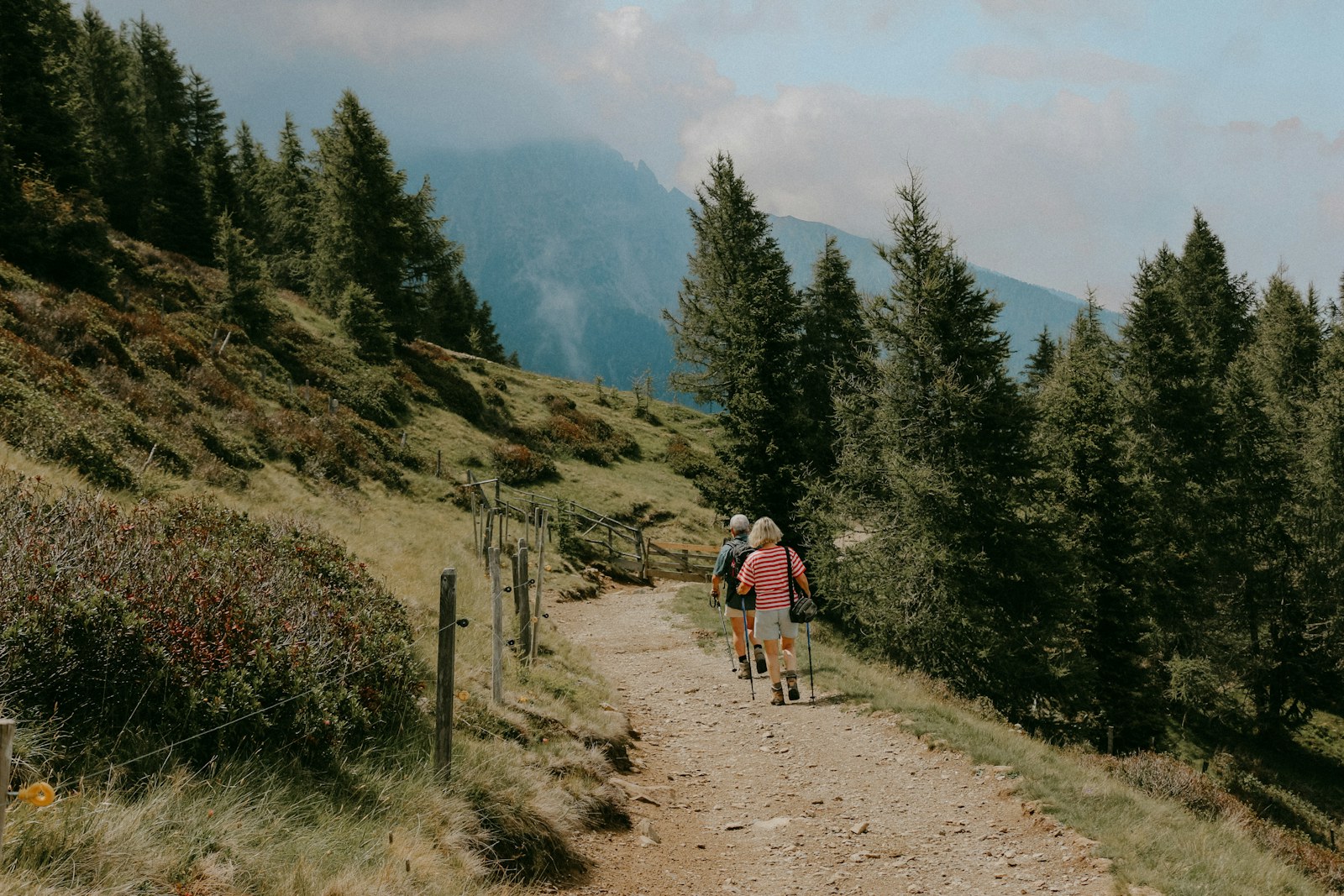 Due persone camminano su un sentiero di montagna: turismo, natura e benessere