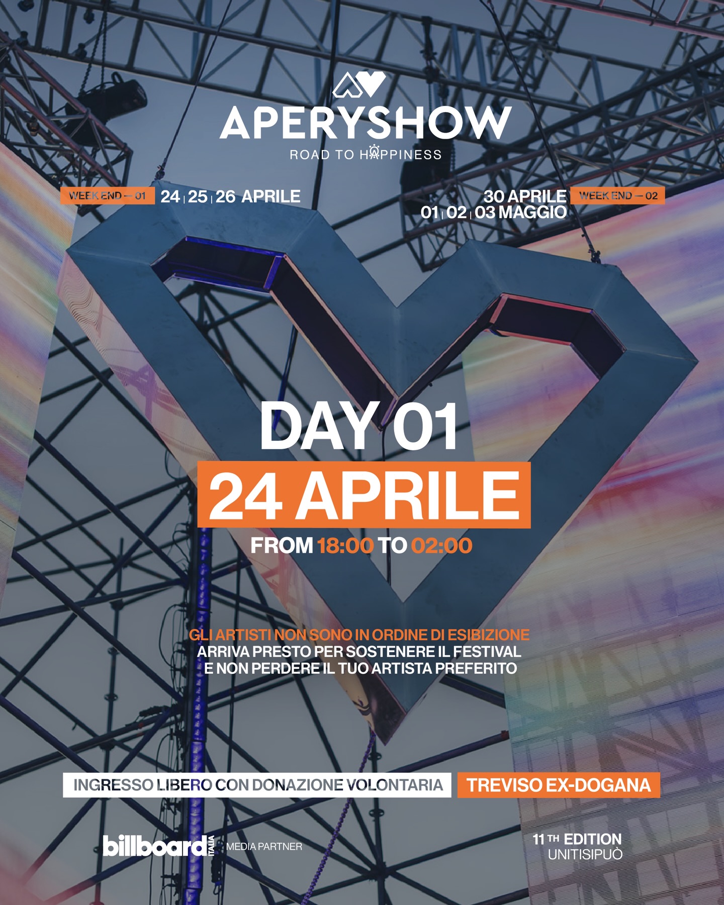 OLTRE 300 ARTISTI – DUE PALCHI E 7 GIORNI DI MUSICA: APERYSHOW 2026  TREVISO